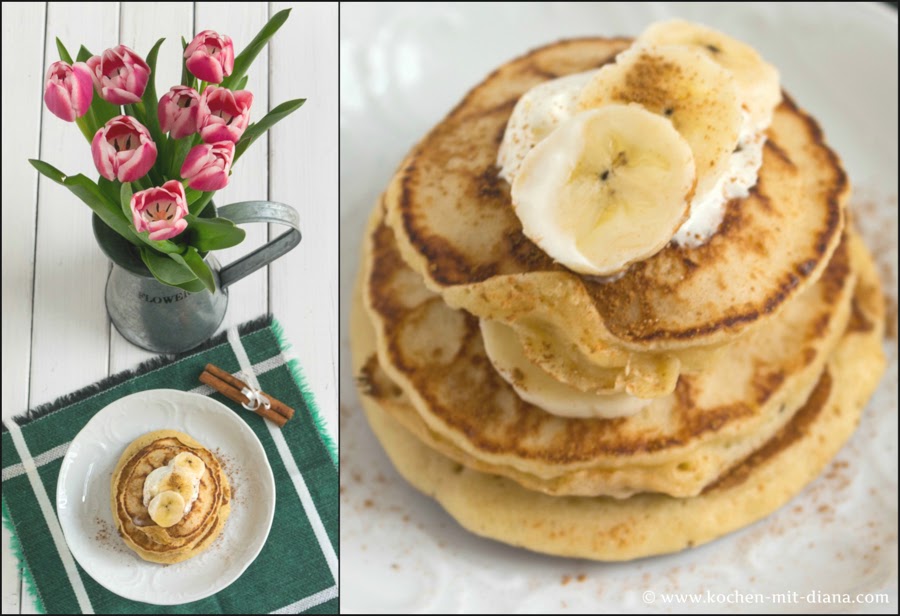 Amerikanische Pfannkuchen mit Zimt und Banane