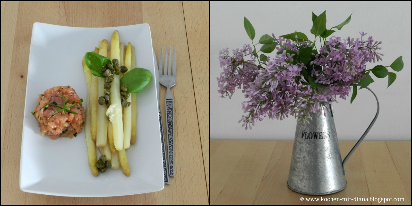 Spargel mit Limetten-Butter, Kapern und Lachstatar