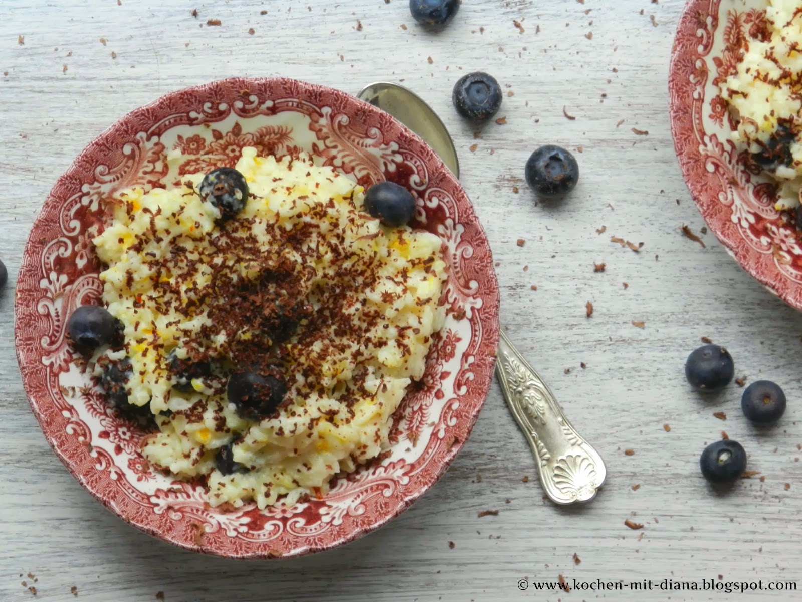 Safran-Milchreis mit Heidelbeeren und Schokolade - Kochen mit Diana