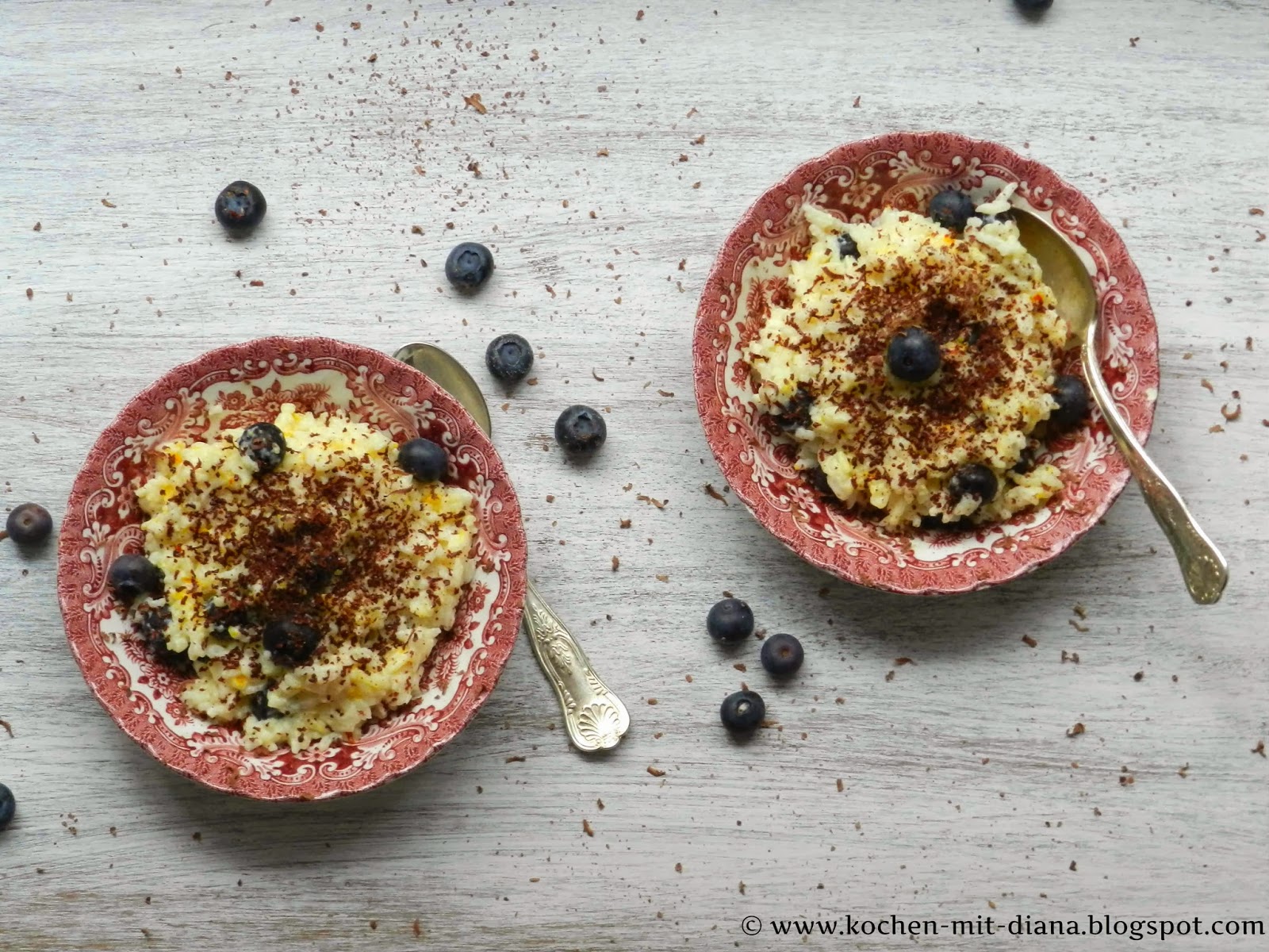 Safran-Milchreis mit Heidelbeeren und Schokolade - Kochen mit Diana