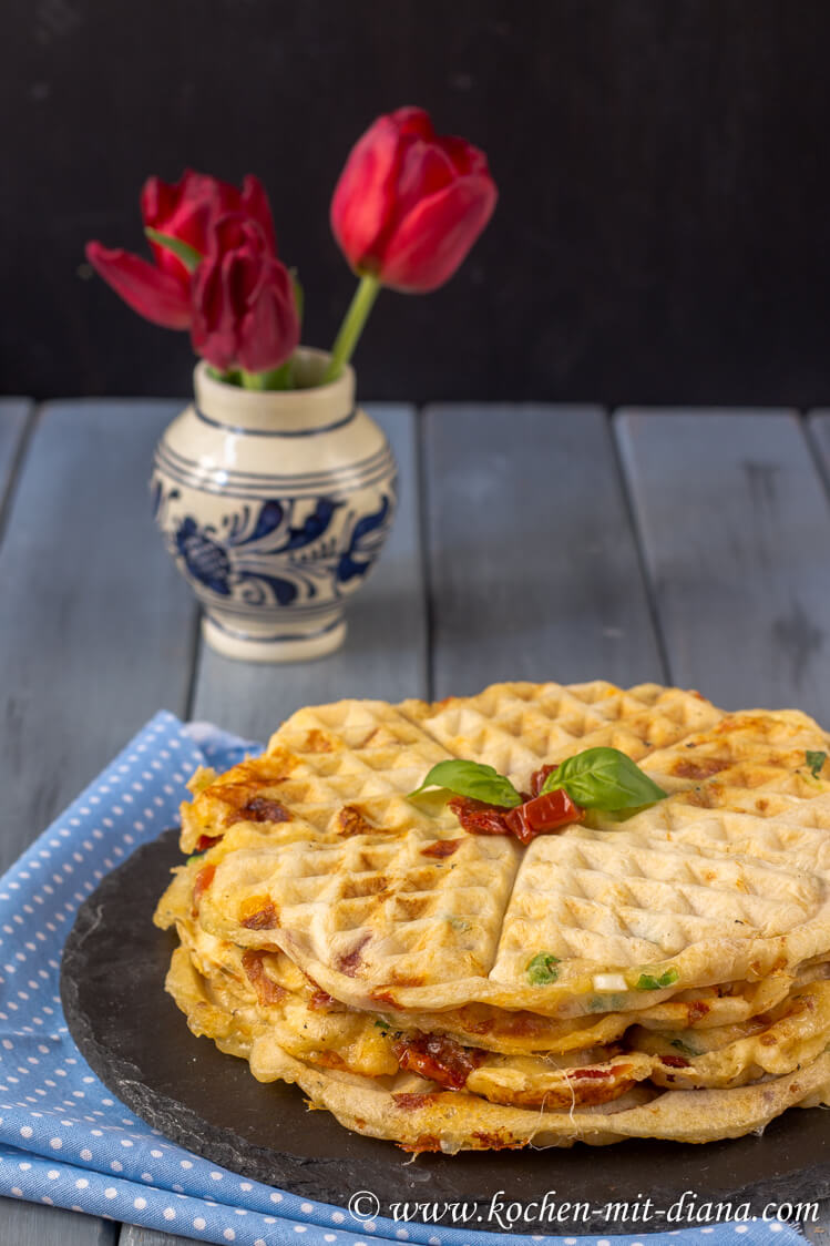 Tomato-mozzarella-basil waffles