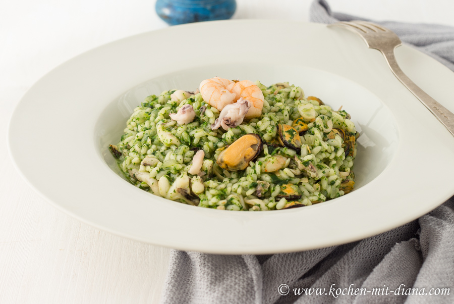 Risotto mit Meeresfrüchten und Pesto