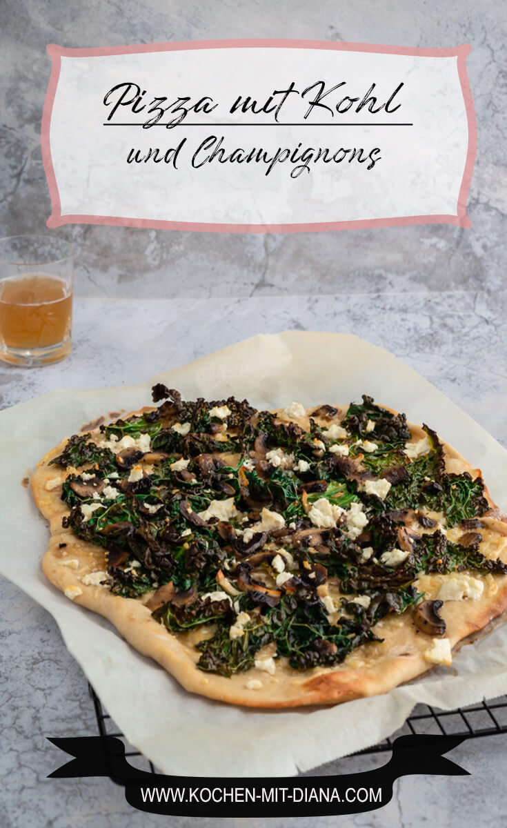 Pizza mit Grünkohl und Champignons