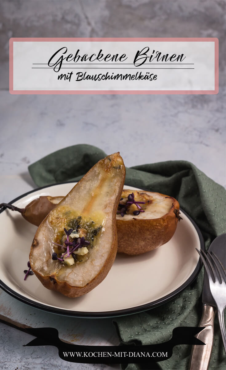 Gebackene Birne mit Blauschimmelkäse